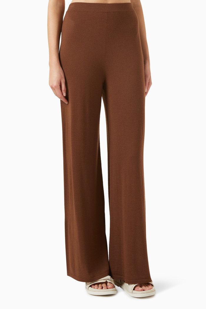 

Wide-leg Pants in Merino-silk Blend, Brown