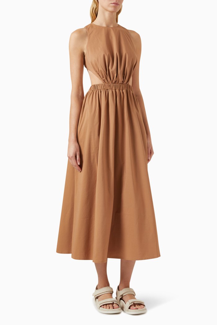 

Open-back Midi Dress in Cotton-blend, Red
