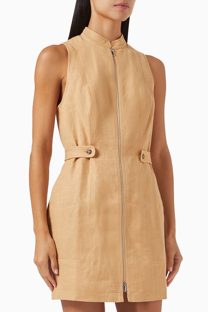 x GI Zip-up Mini Dress in Hemp, Brown