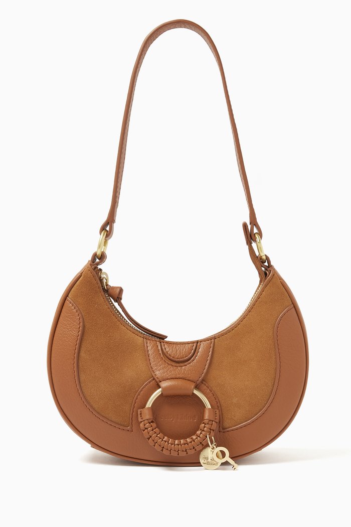 

Hana Half-moon Bag in Leather, Brown