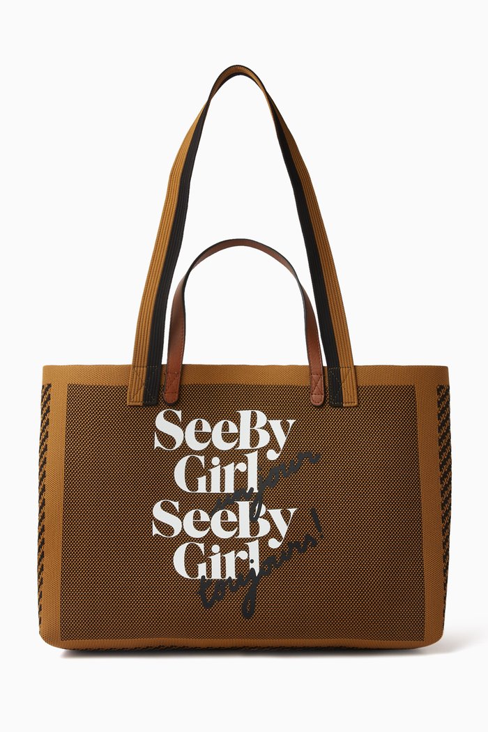 

See By Bye Girl Tote Bag in Textile & Leather, Green