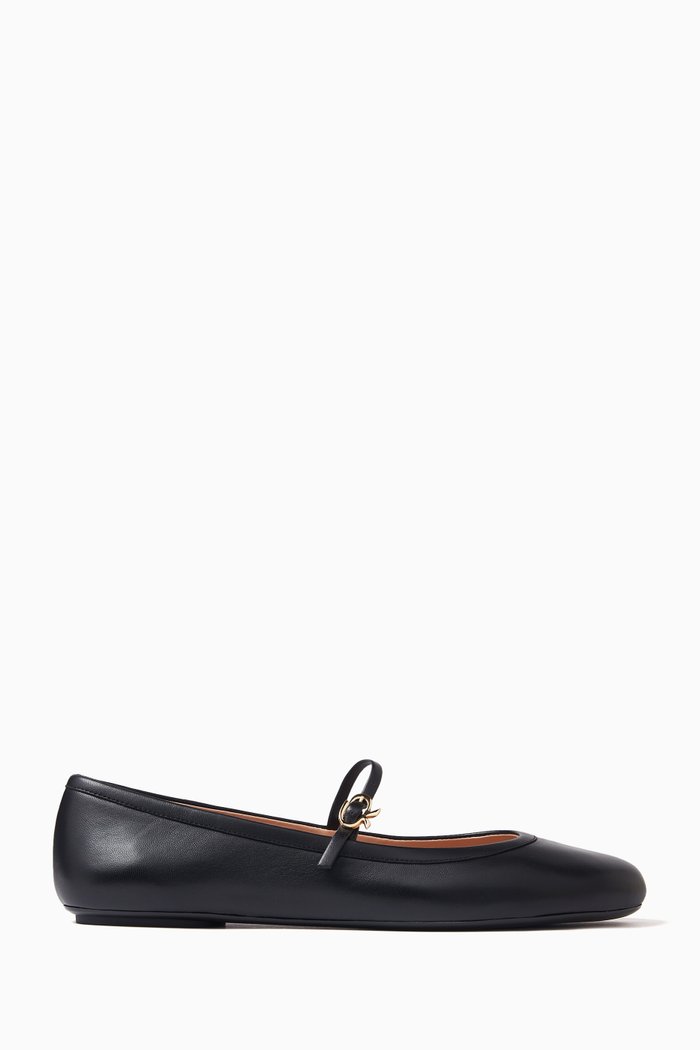 

Carla Ribbon-buckle Ballerina Flats in Leather, Black