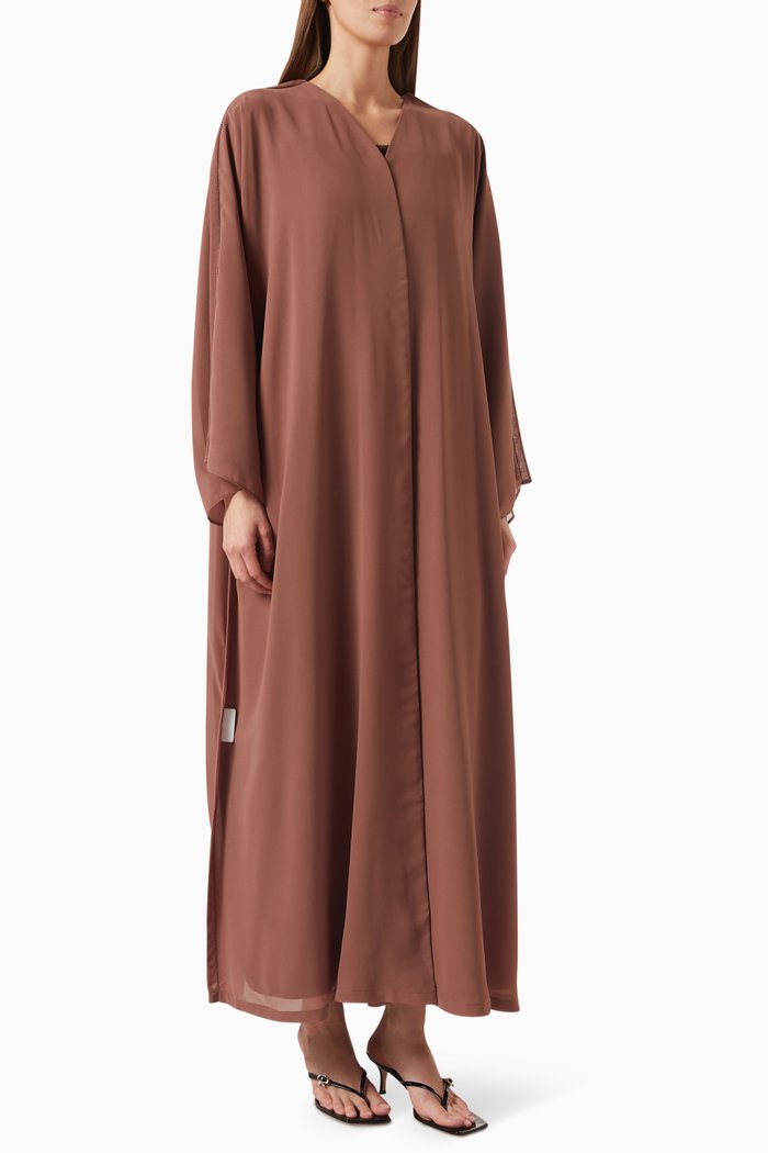 

V-neck Abaya in Chiffon, Brown