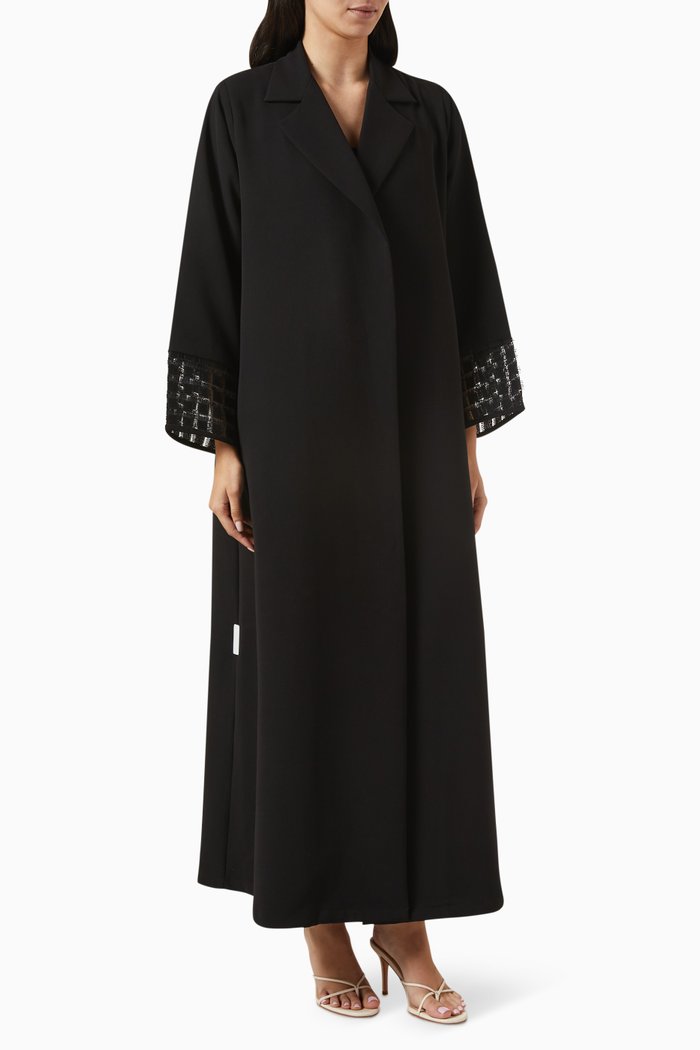 

Notch-collar Abaya in Crepe, Black