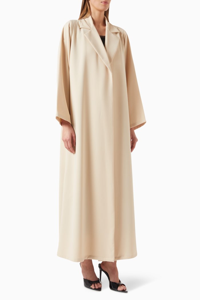 

Notched-collar Abaya in Crepe, Neutral