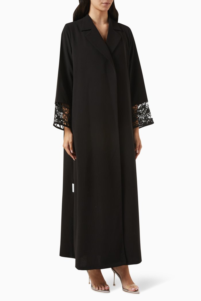 

Lace-trimmed Abaya in Crepe, Black