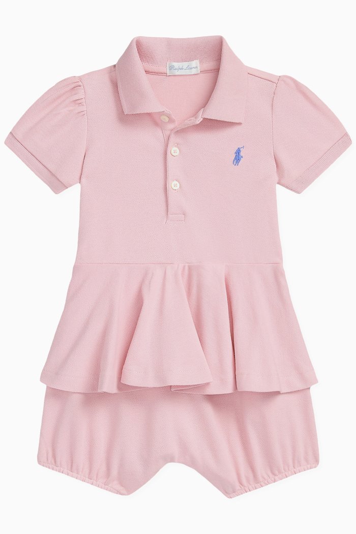 

Logo Polo Romper in Cotton, Pink