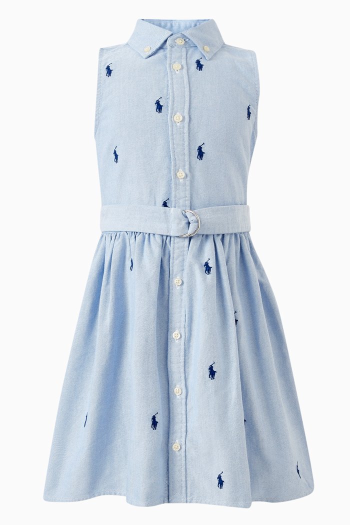 

All-over Logo Shirt Dress in Cotton, Blue