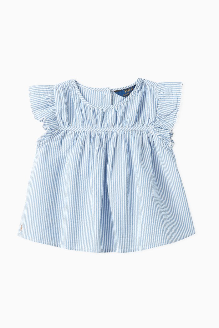 

Striped Ruffle Top, Blue