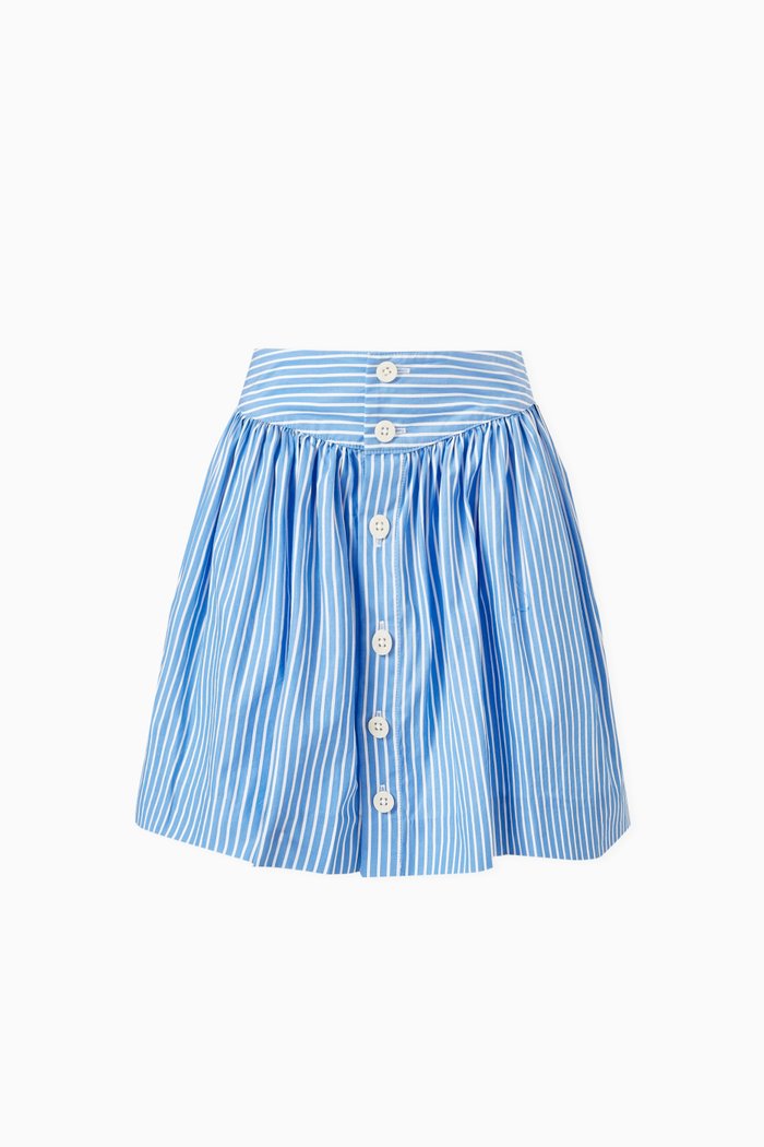 

Striped Logo Skirt in Cotton Poplin, Blue