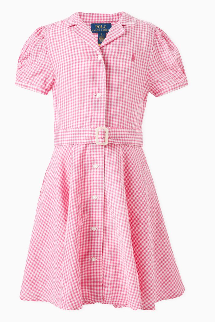 

Gingham Dress in Linen, Pink
