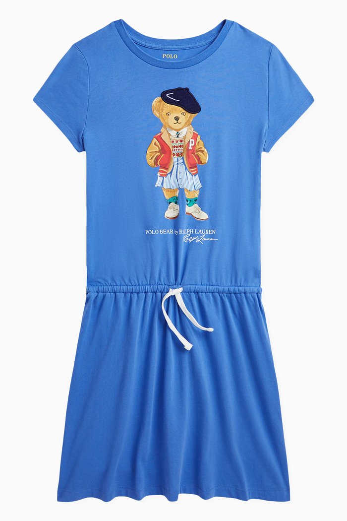 Bear T-shirt Dress in Cotton, Blue