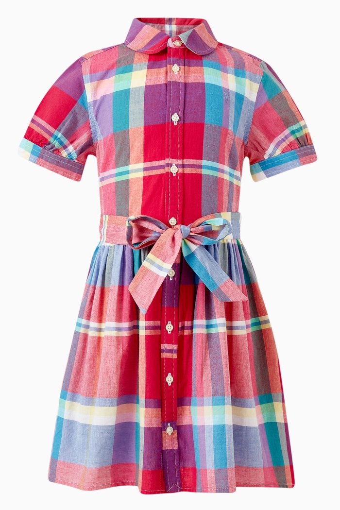 

Checkered Logo Embroidered Dress in Cotton, Multicolour