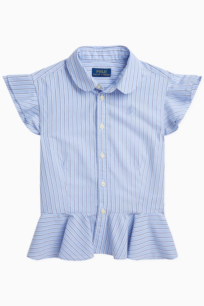 Striped Peplum Top in Cotton, Multicolour