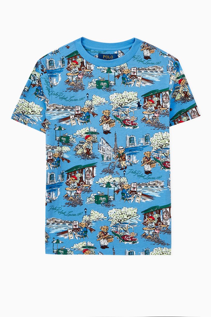 

All-over Print T-shirt in Cotton, Blue