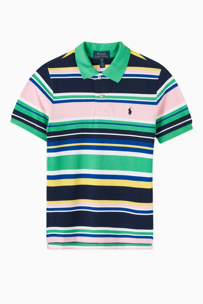 

Striped Polo Shirt in Cotton-mesh, Multicolour