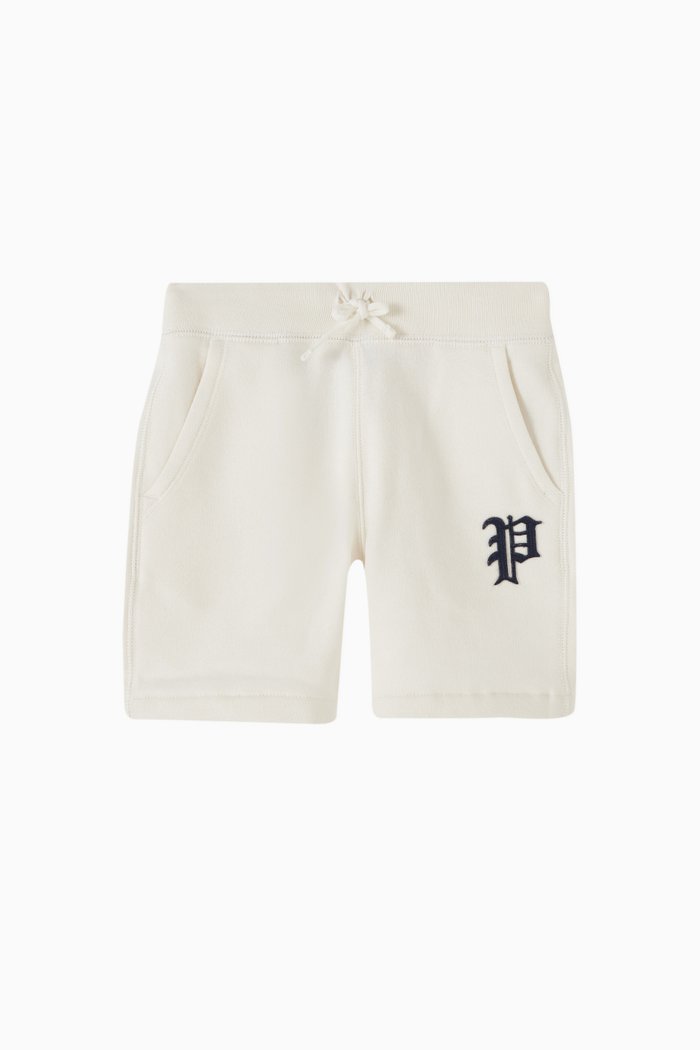 

Embroidered Athletic Shorts in Cotton-blend, Neutral