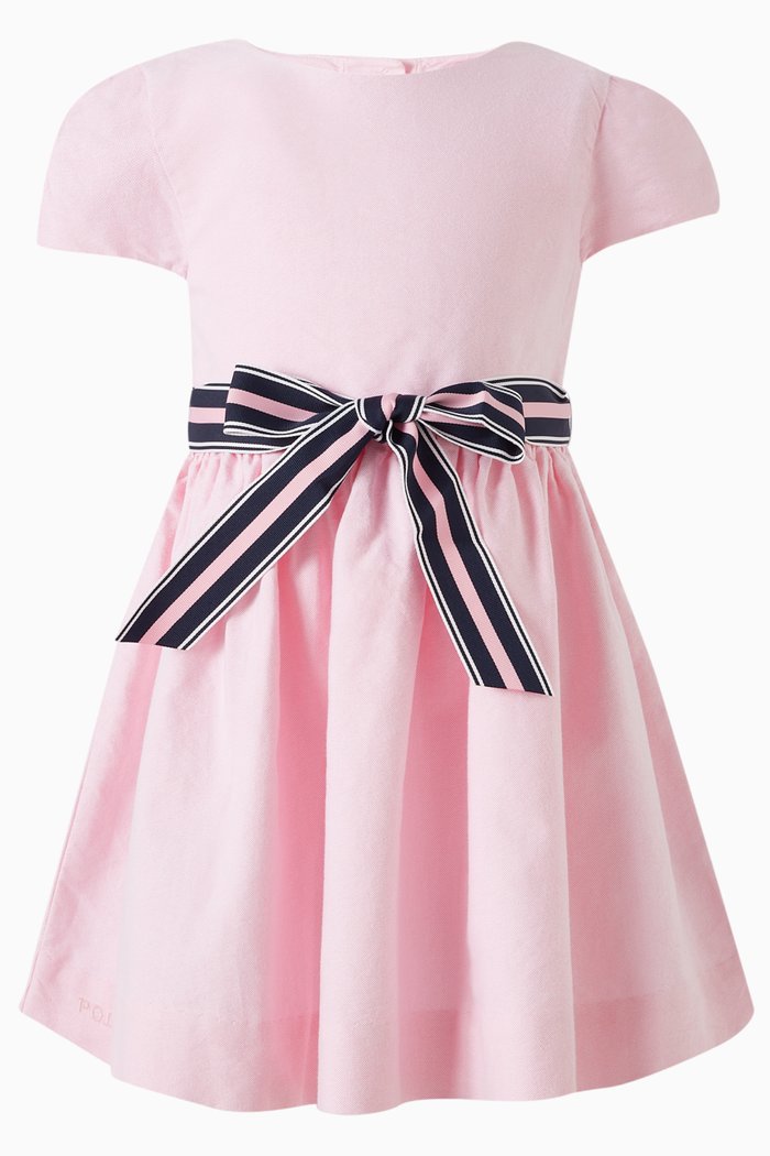 

Striped Tie-belt Dress in Cotton, Pink