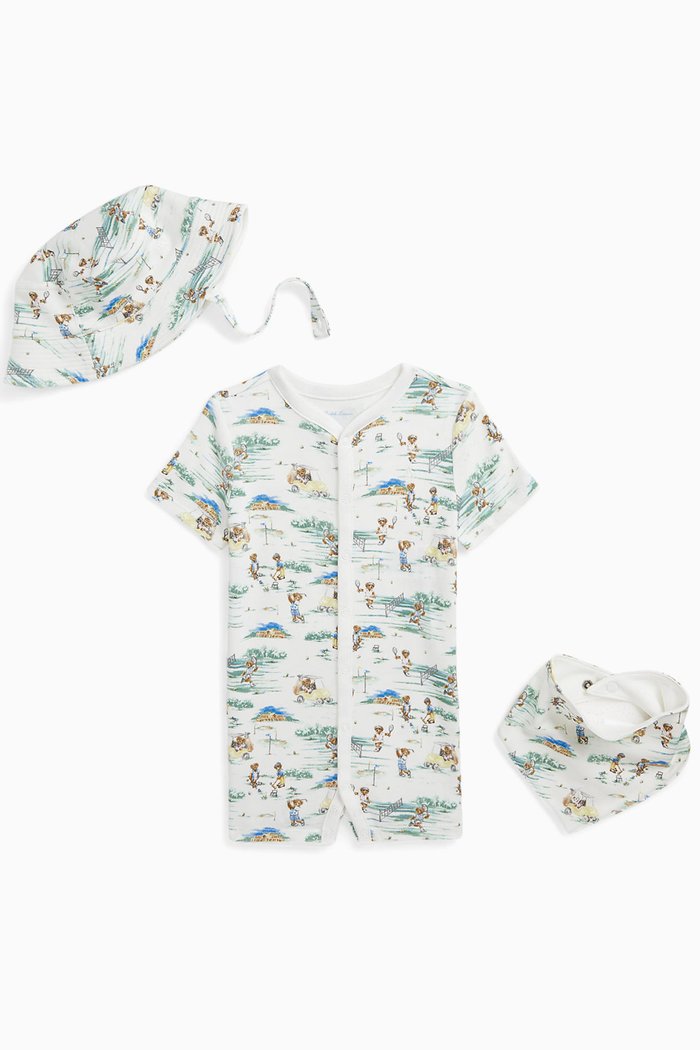 

Bear 3-piece Romper Set in Cotton, Multicolour