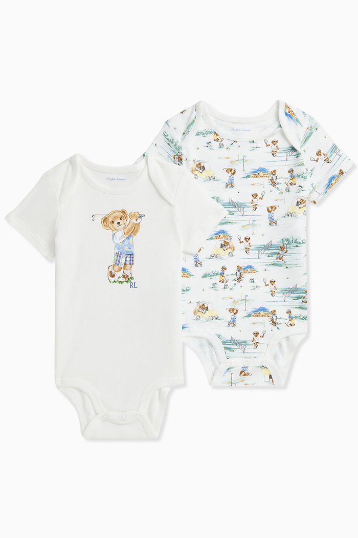 

Bear Bodysuit Set in Cotton, Pack of 2, Multicolour