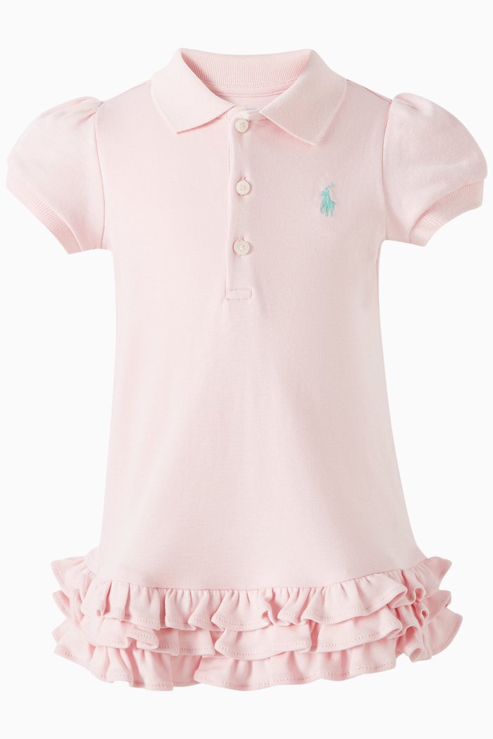 

Polo Ruffle Dress in Cotton, Pink