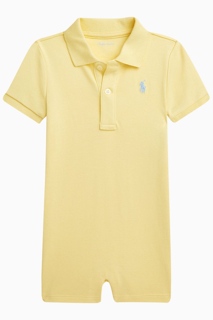 Logo Polo Romper in Cotton, Yellow