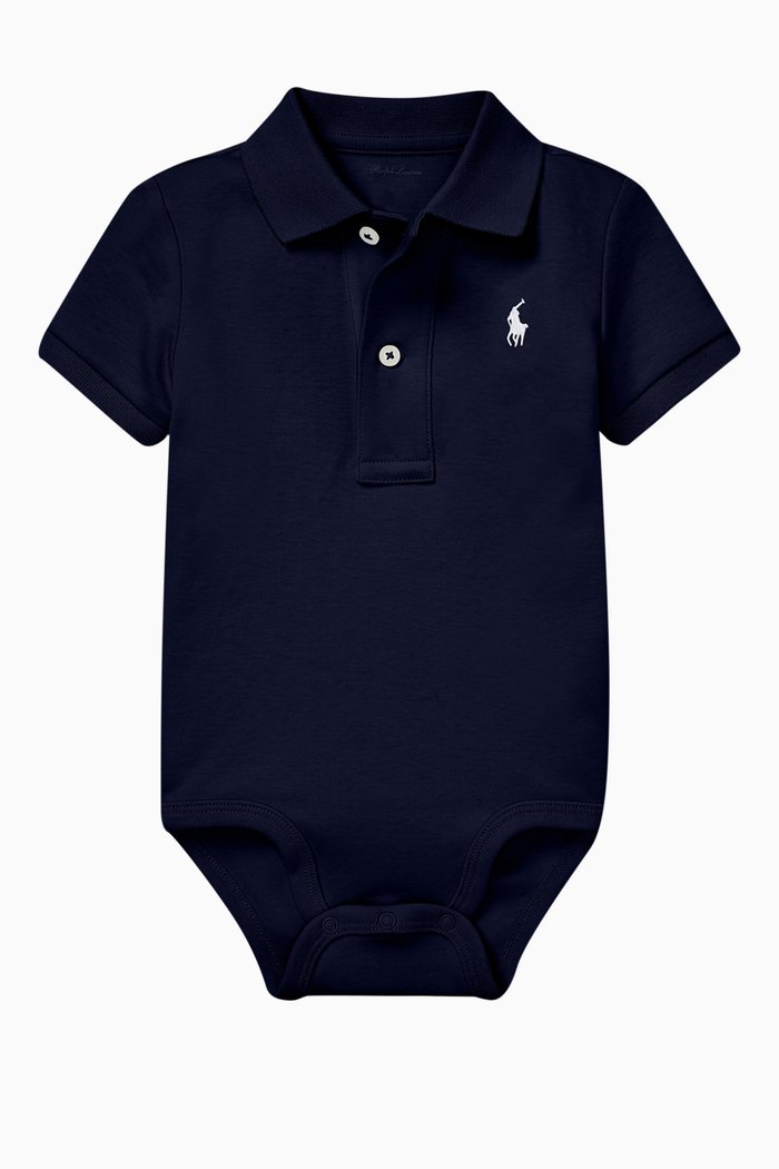 

Logo Polo Bodysuit in Cotton, Blue