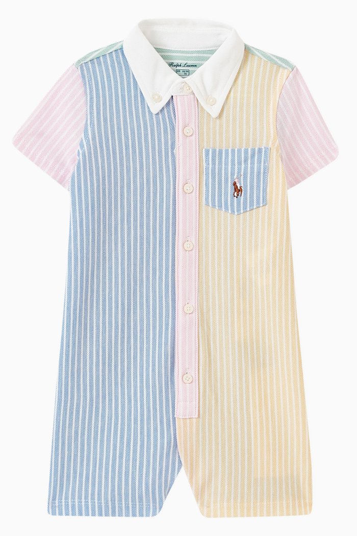 

Oxford Shirt Collar Romper in Cotton, Blue