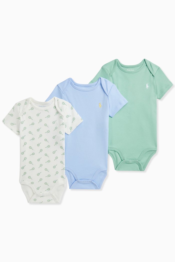 

Logo Bodysuit in Cotton, Pack of 3, Green