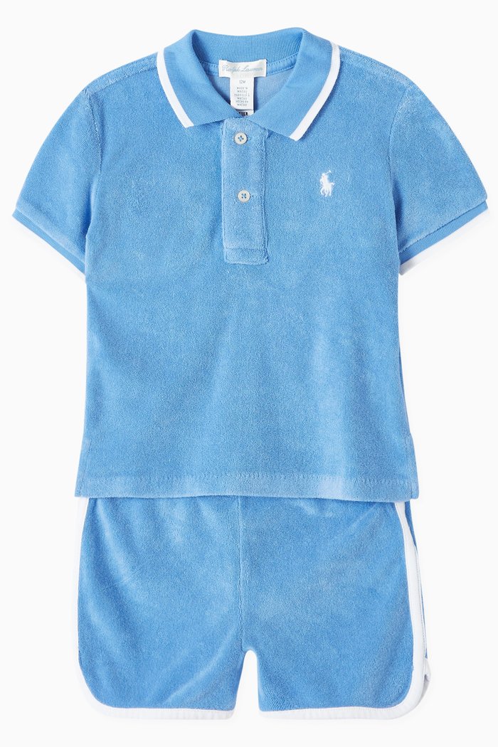 

Polo Shirt & Shorts Set in Cotton Terry, Blue