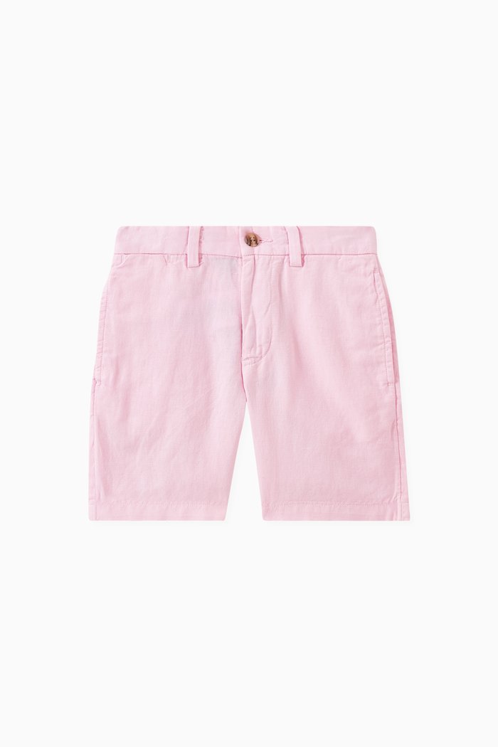 Logo Embroidered Shorts in Linen & Cotton, Pink