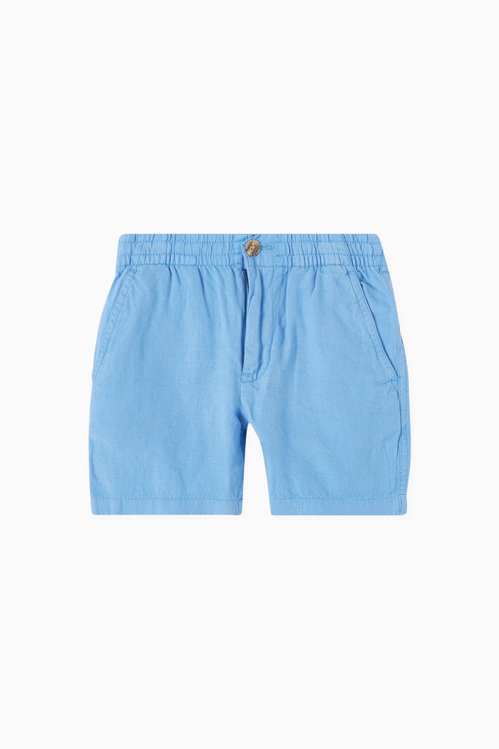 

Logo Embroidered Shorts in Linen & Cotton, Blue