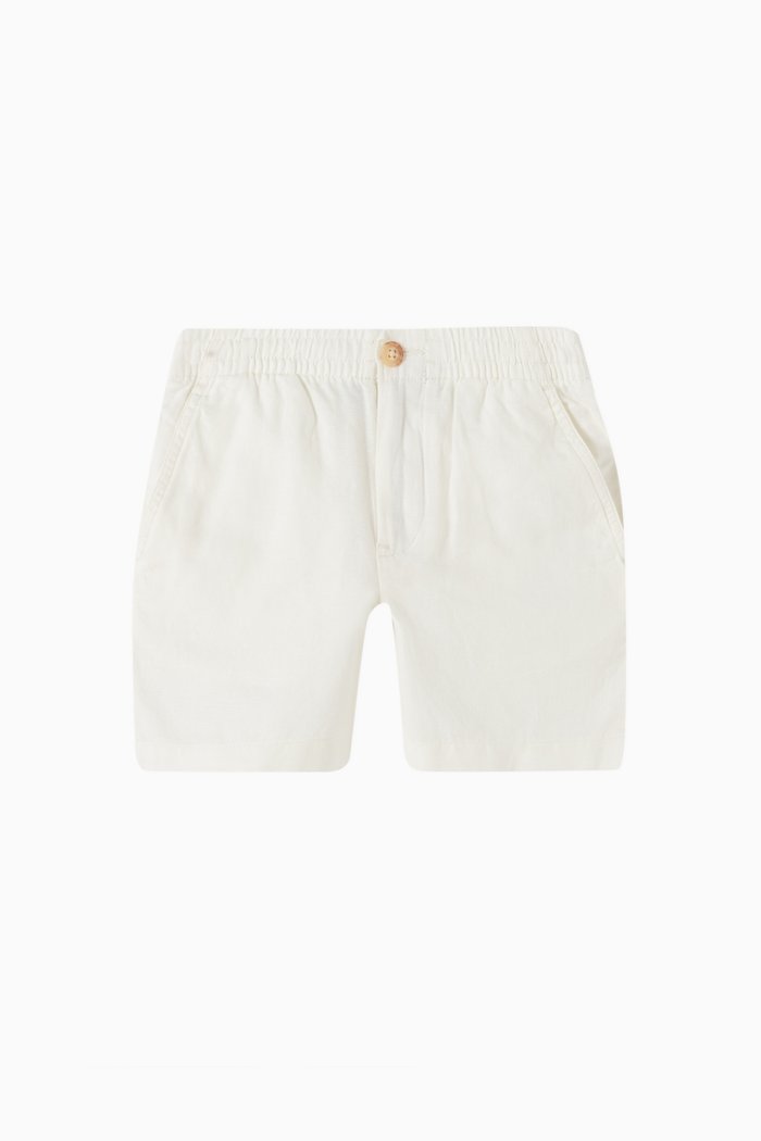 

Logo Embroidered Shorts in Linen & Cotton, White