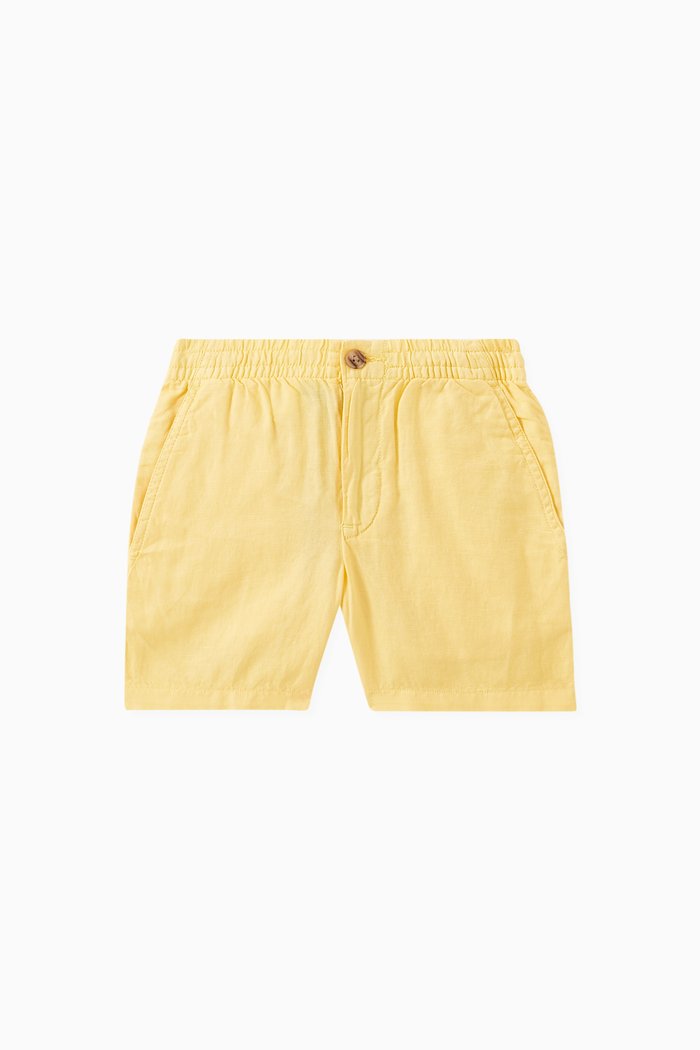 

Logo Embroidered Shorts in Linen & Cotton, Yellow