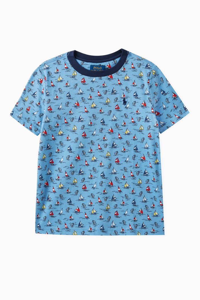 

Sailboat-Print T-shirt in Cotton Jersey, Blue