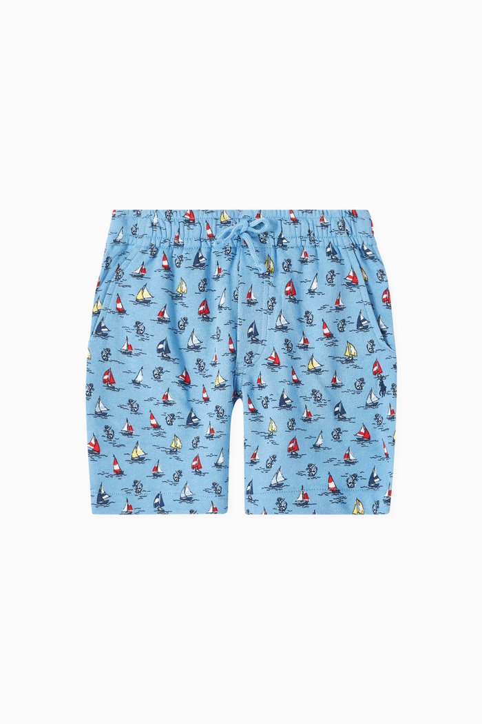 

All-over Print Shorts in Cotton Terry, Blue