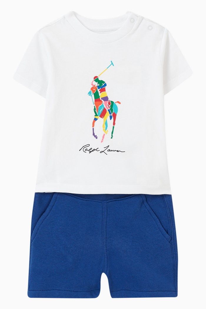 

Logo Print T-Shirt and Shorts Set in Cotton, Multicolour