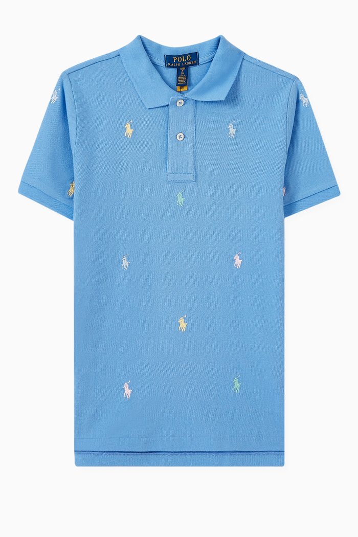 

All-over Embroidered Logo Polo Shirt in Cotton, Blue