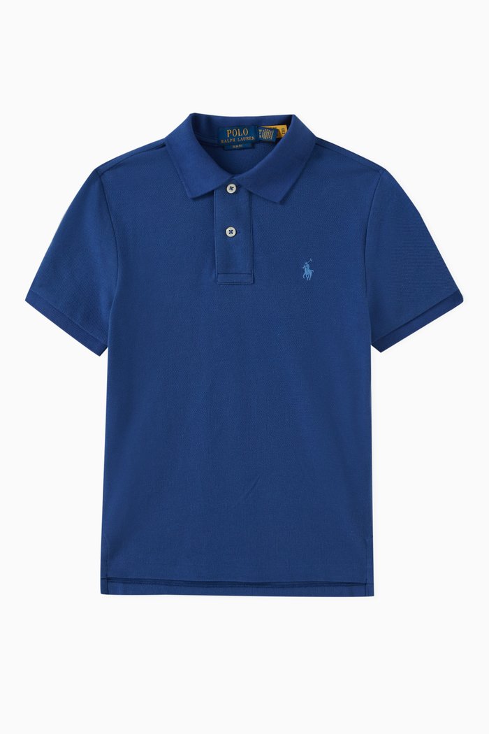 

Slim Fit Logo Polo Shirt in Cotton, Blue