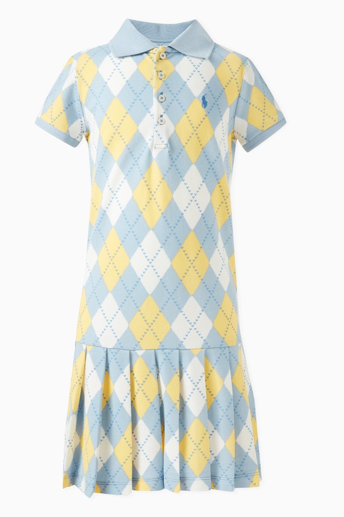 

Argyle-motif Dress in Stretch Cotton, Blue