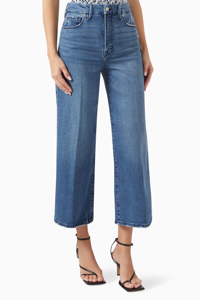 

Good Waist Palazzo Crop Jeans in Cotton-denim, Blue