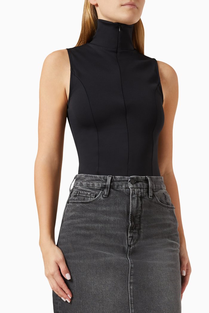 

Sleeveless Turtleneck Bodysuit in Scuba, Black