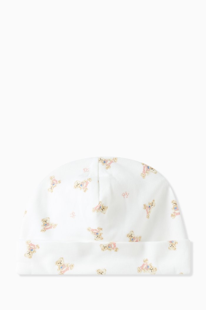 

Bear-print Beanie in Cotton, White