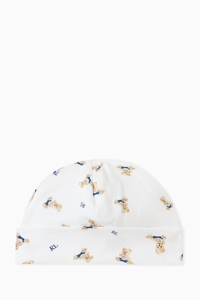 

Bear Print Beanie Hat in Cotton, Multicolour