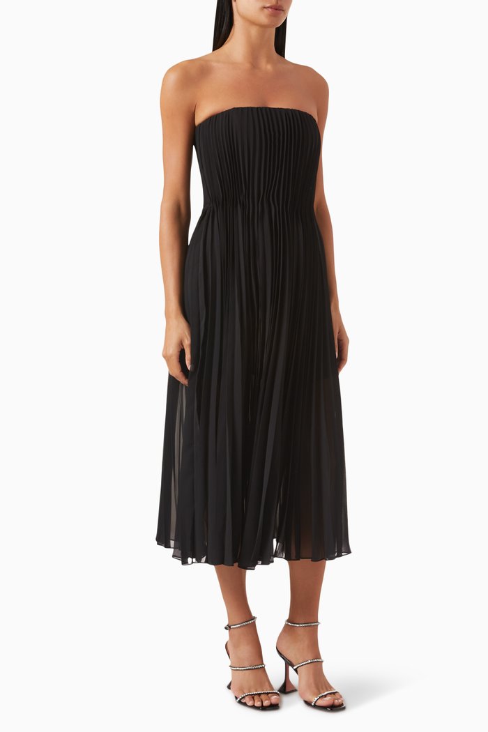 

Pleated Maxi Dress in Chiffon, Black