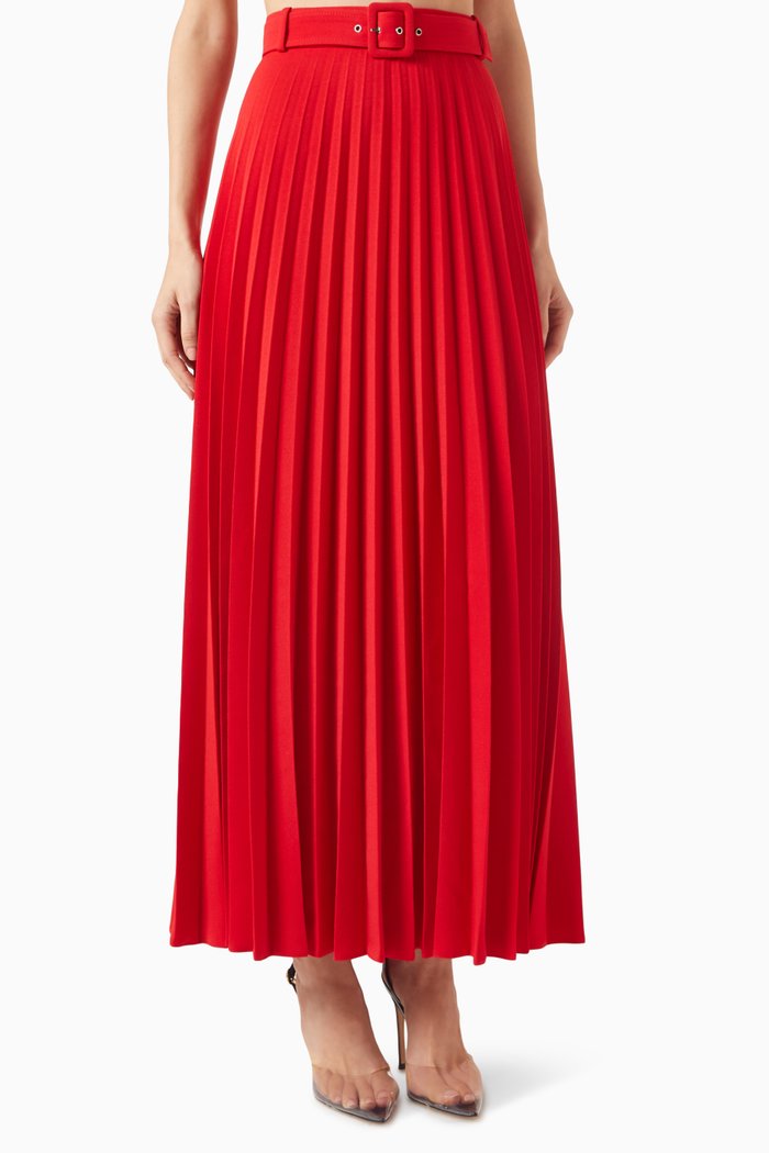 

Pleated Maxi Skirt, Red
