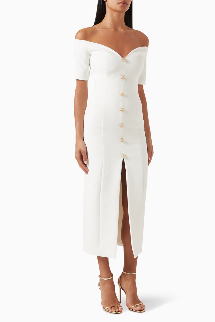 

Off-shoulder Midi Dress in Viscose, White