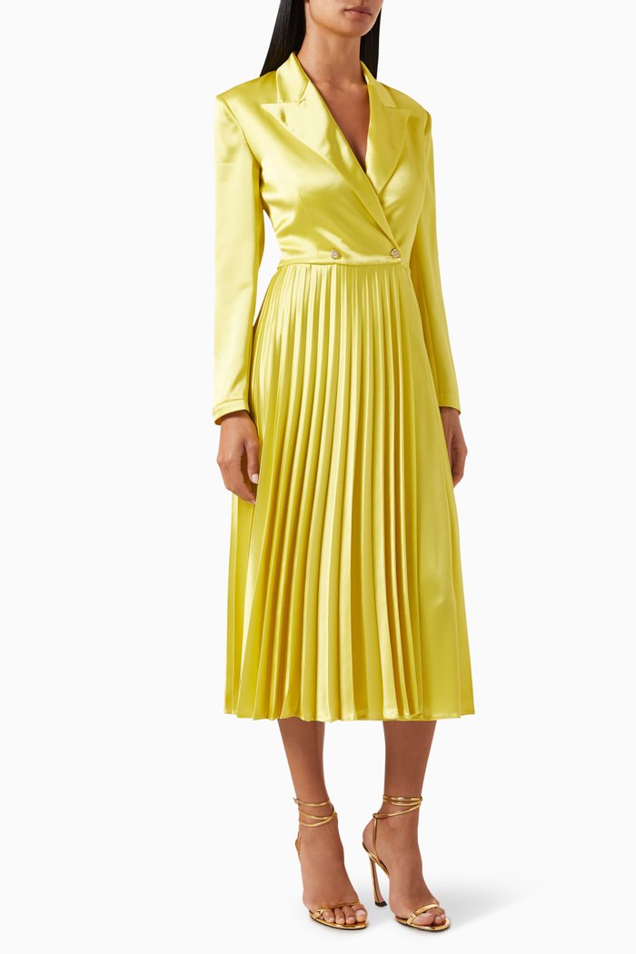 

Pleated Midi Dress in Viscose, Yellow