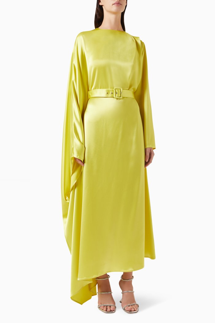 

Joan Cape-sleeve Dress in Viscose, Yellow