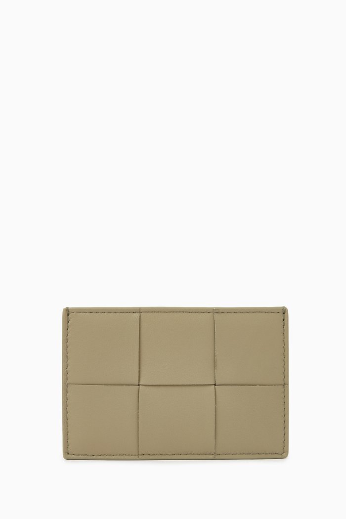 

Cassette Credit Card Case in Intreccio Leather, Grey